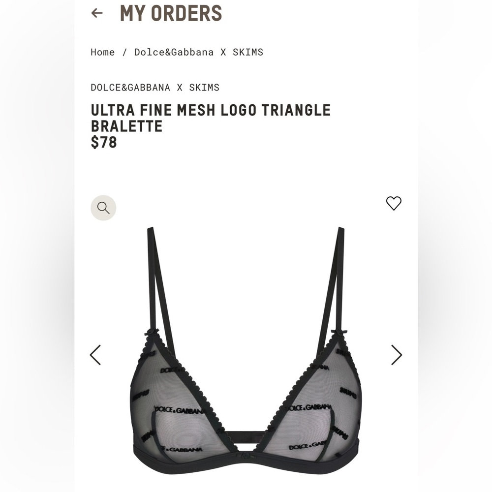 DOLCES GABBANA X SKIMS ULTRA FINE MESH LOGO TRIANGLE BRA